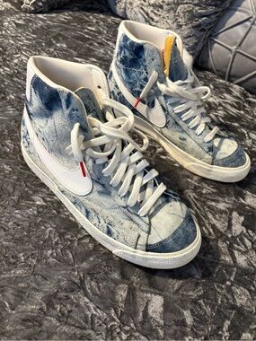 Nike Blazer Mid Denim High-Top Sneakers - Blue & White